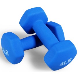 Fitvids Neoprene Dumbbell Hand Weights, Anti-Slip, Anti-roll, Hex Shape Colorful, 4-Pound, Pair