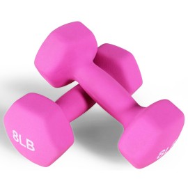 Fitvids Neoprene Dumbbell Hand Weights, Anti-Slip, Anti-roll, Hex Shape Colorful, 8-Pound, Pair