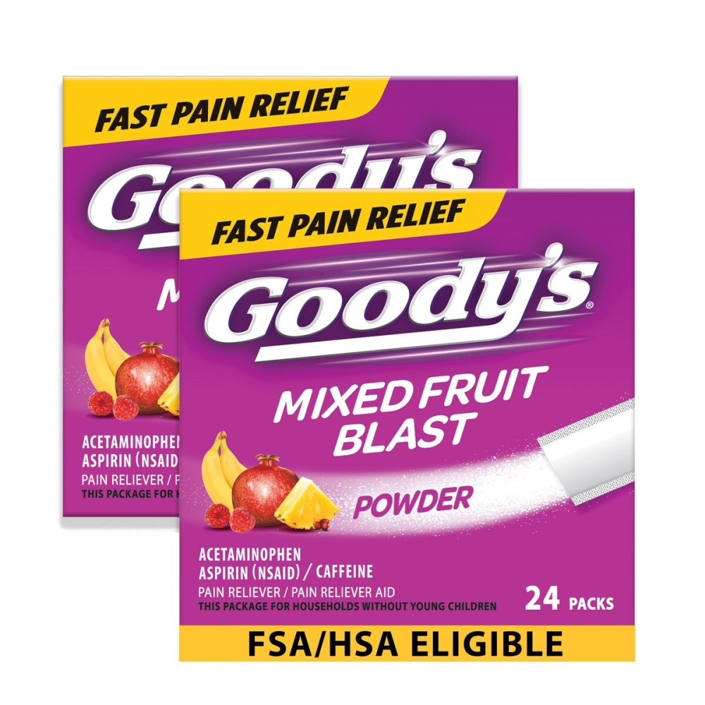 Goody\'s Extra Strength Headache Powder, Mixed Fruit Blast Flavor Dissolve Packs, 24 Individual Packets (2 Pack)