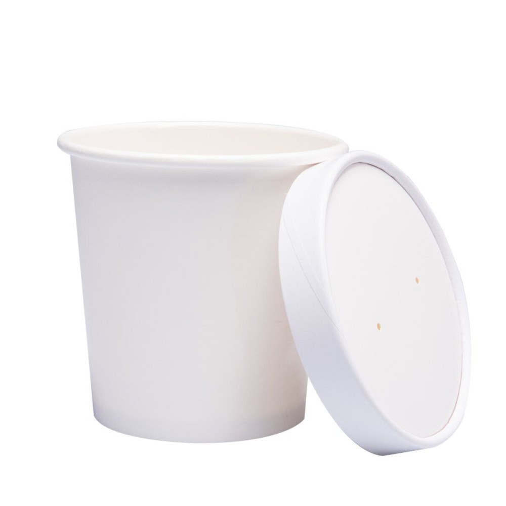 Belinlen Paper Ice Cream Cups with Paper Lids, Hot/Cold Soup Cups with Lids (White) (25, 16 oz)