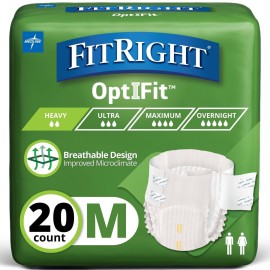 FitRight OptiFit Extra Adult Briefs, Incontinence Diapers with Tabs, Moderate Absorbency, Medium, 32 to 44, 20 Count