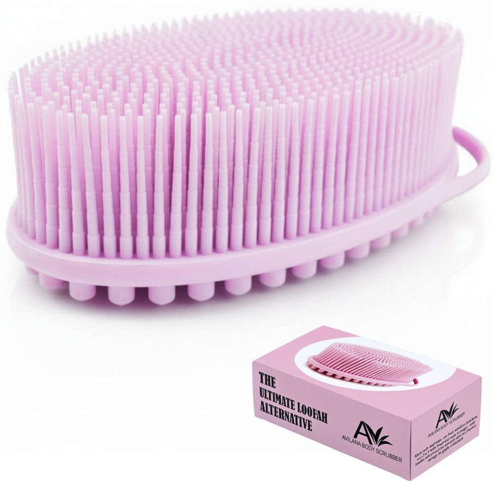 Silicone Body Scrubber for Shower - Gentle Exfoliating Back Scrubber with Soft Bristles - Avilana Premium Dual Sided Bath Brush Massage - Loofah Alternative for Sensitive Skin - Gift Women Men
