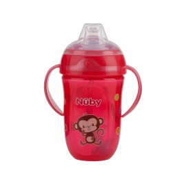 Nuby Comfort Trainer 2 Handle Cup with 360 Weighted Straw and Soft Silicone Spout, 9 Oz, Boy, Red Monkey
