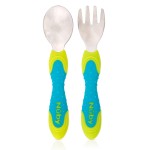 Nuby 2 Piece Stainless Steel Utensil, Blue/Green, 2 Count
