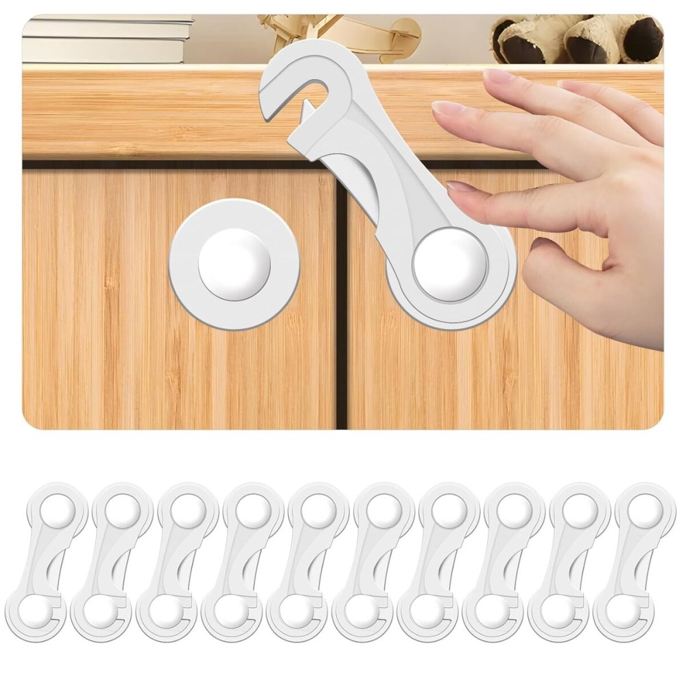 Child Proof Cabinet Locks-(10-Pack) - Child Locks For Cabinets And Drawers,Easy To Install (No Drilling) For Drawers, Cabinet Seat, Toilet Seat, Fridge, Oven, Appliances