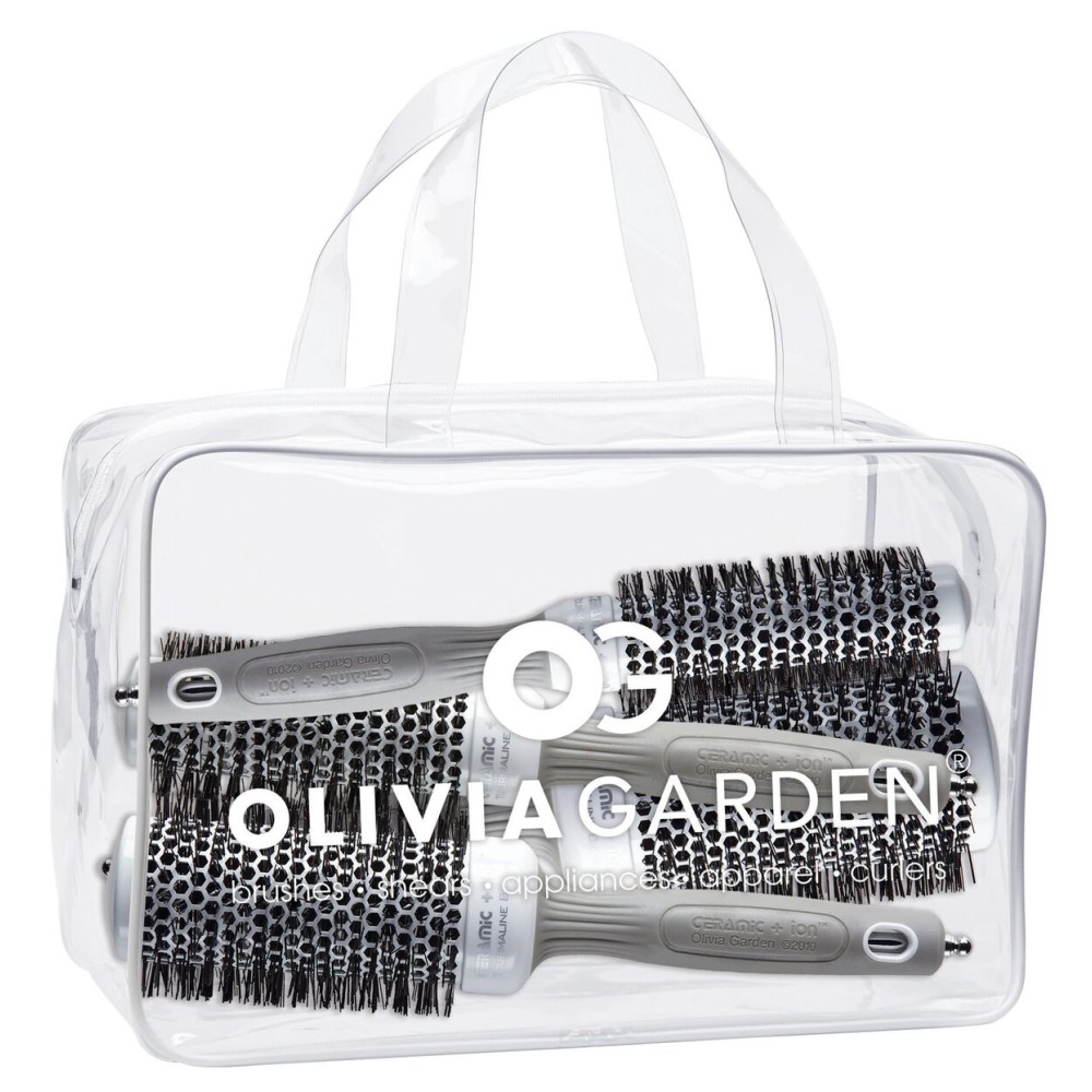 Olivia Garden Ceramic + Ion Round Thermal Hair Brush - Not Electrical - Professional Blowout Brush for Normal to Thick Hair - 1 to 2 1/8 Diameter Barrel - White and Grey - CI-25,CI-35, CI-45, CI-55