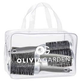 Olivia Garden Ceramic + Ion Round Thermal Hair Brush - Not Electrical - Professional Blowout Brush for Normal to Thick Hair - 1 to 2 1/8 Diameter Barrel - White and Grey - CI-25,CI-35, CI-45, CI-55