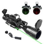 UUQ 4-12&16X50 AO Rifle Scope Red/Green Illuminated Range Finder Reticle W/Green Laser - Holographic Reflex Red Dot Sight - 5 Brightness Modes Flashlight (4-12X50 AO)