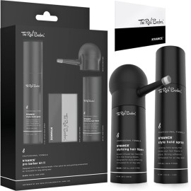 The Rich Barber N\'Hance Pro Barber Kit II - 4-in-1 Hair & Beard Styling Set with Keratin-Infused Hair Building Fibers, Style Hold Spray, Applicator Pump, Application Card - Hairline & Edge Enhancer