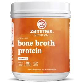 Zammex Pure Grass Fed Beef Bone Broth Protein Powder,20g Protein, Hydrolyzed Collagen Supplement for Healthy Skin,Nails,Hair,Joints, Non-GMO,Gluten Free,Paleo & Keto Friendly, Great in Soup