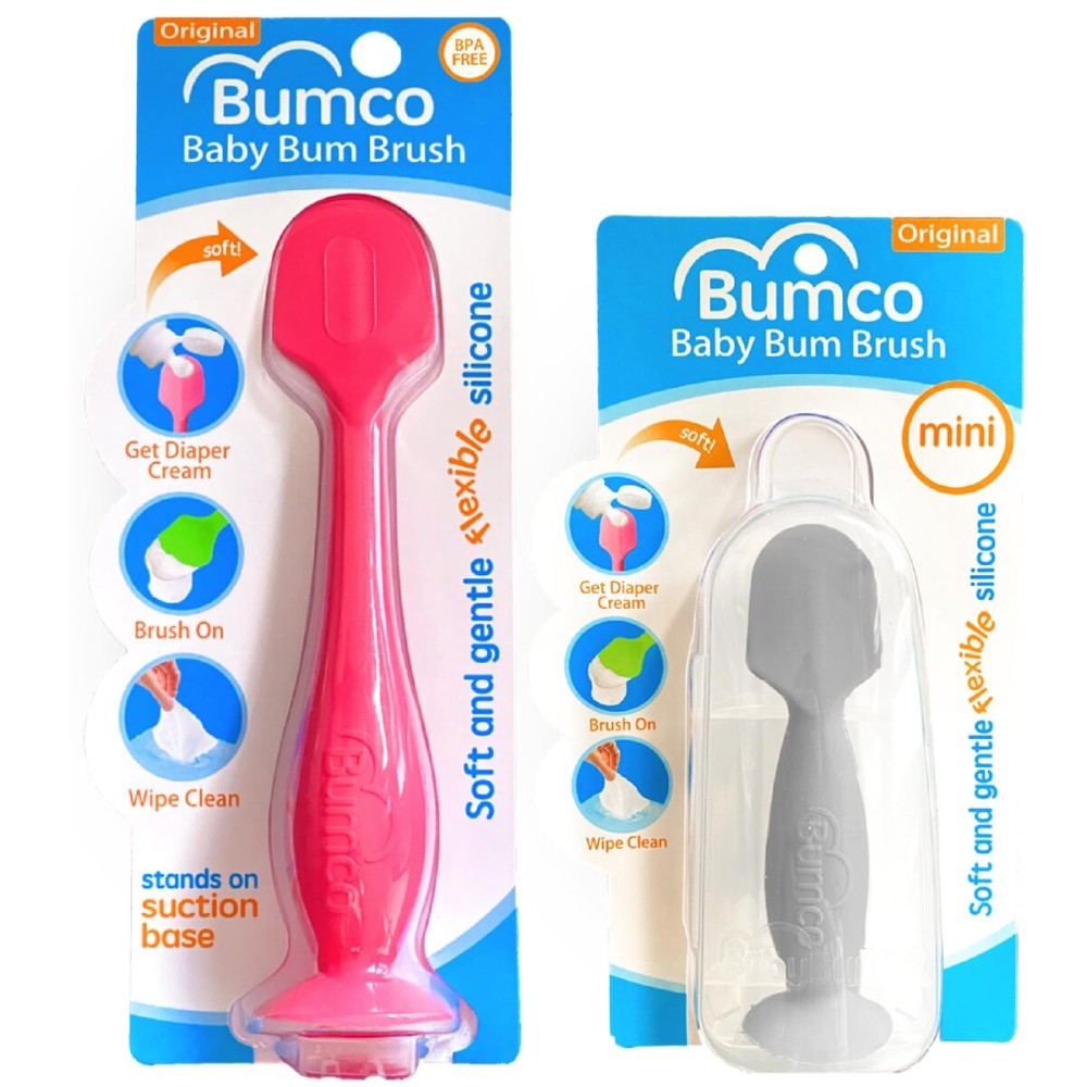 Bumco Baby Bum Brush + Mini Diaper Cream Spatula with Case - BPA-Free Butt Spatula Baby, Soft Diaper Spatula, Baby Diaper Cream Applicator, Mom-Invented Diaper Bag Essentials, Butt Spatula