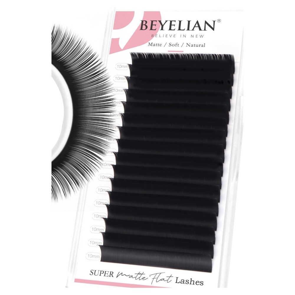 BEYELIAN Flat Eyelash Extension, Ellipse Lash Extensions 0.20 C Curl 10mm 16 Rows Matte Black Eyelash Extension Supplies Classic Lash Extensions Individual Eyelashes Salon Use