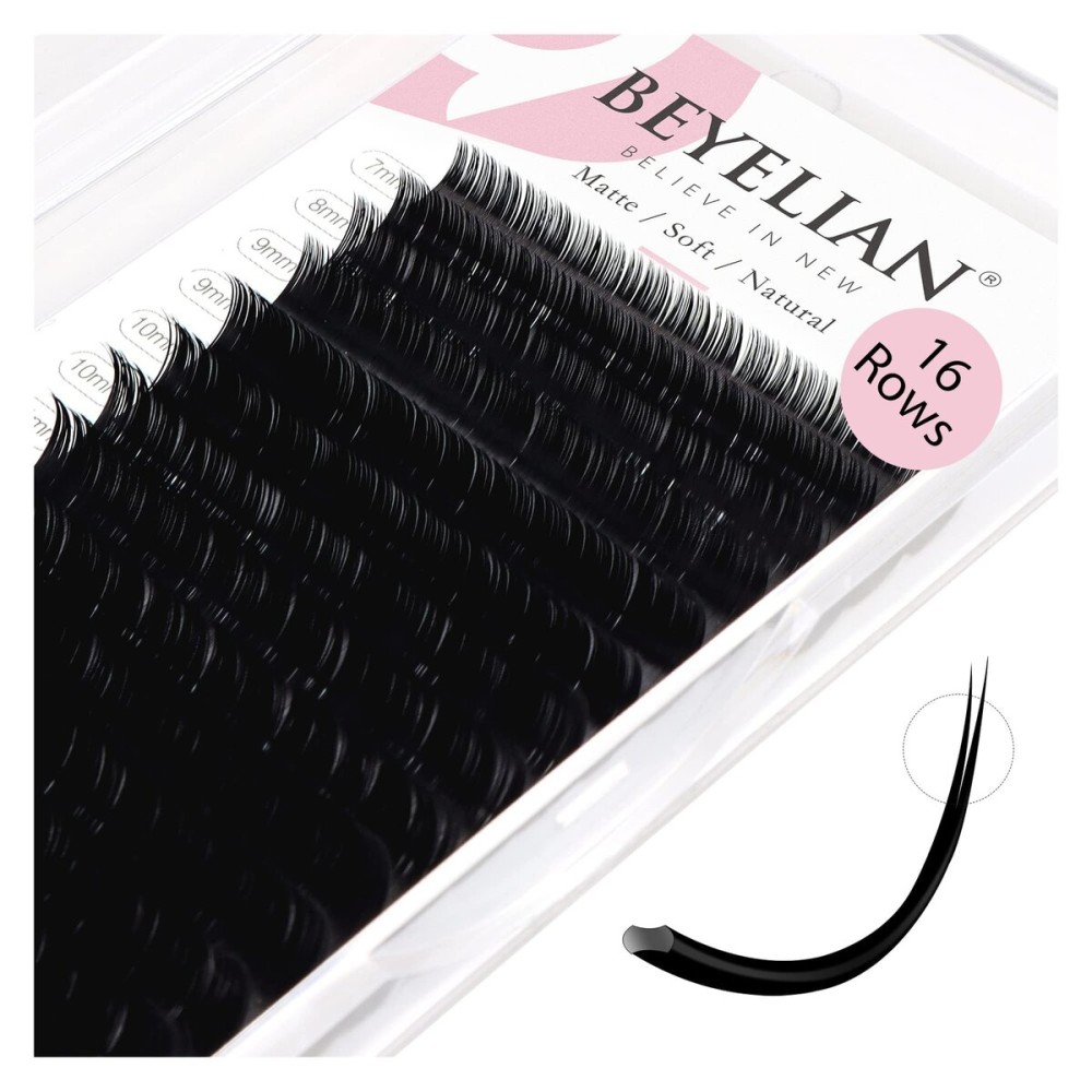BEYELIAN Flat Eyelash Extension, Ellipse Lash Extensions 0.15 C Curl 7-15mm 16 Rows Matte Black Eyelash Extension Supplies Classic Lash Extensions Individual Eyelashes Salon Use