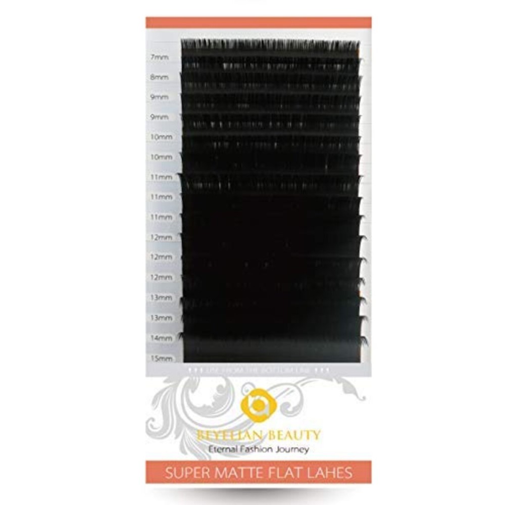 BEYELIAN Ellipse Flat Lash Extension 16 Rows 0.15/0.20 C/D Curl 7-15mm Mix & Single Length Tray, Matte Black Classic Eyelash Extensions Supplies (0.15 D 7-15mm)
