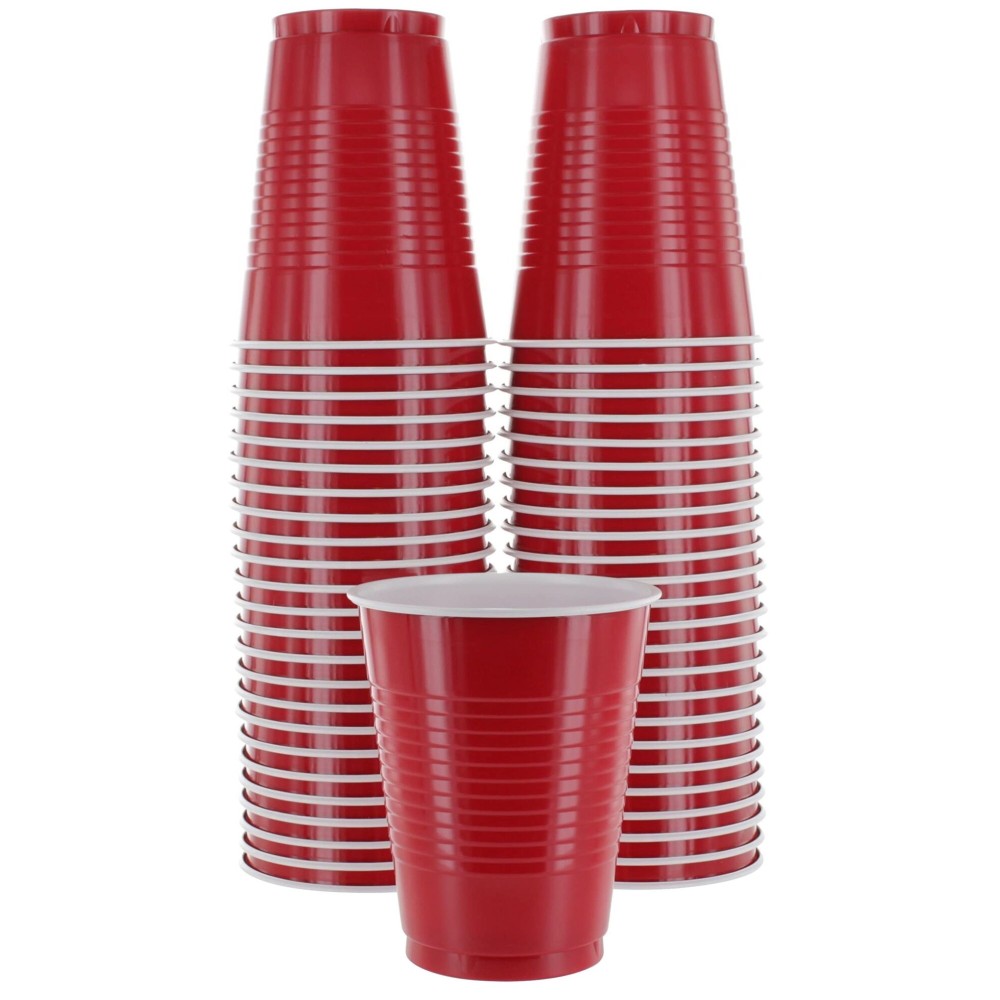 Amcrate Disposable Cups, Red 18-Ounce Plastic Party Cups, Strong and Sturdy for Wedding, Christmas, Halloween, 50 Pack