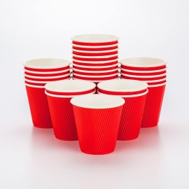 Restaurantware 8 Ounce Double Wall Disposable Coffee Cups, 25 Insulated Red Paper Tumblers With Ripple Wall Design, Lids Sold Separately for Hot Drinks like Tea, Hot Chocolate, and More