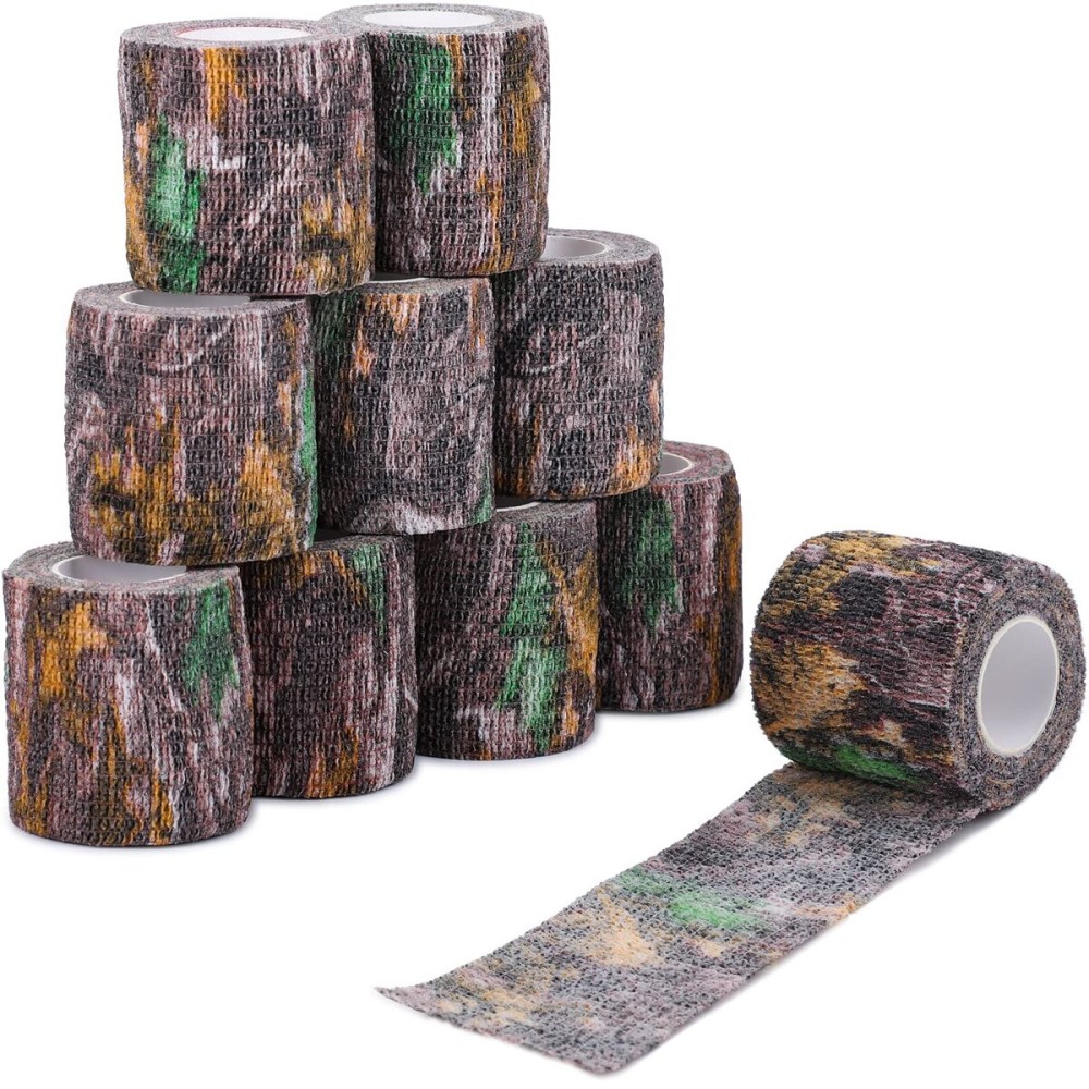 DROK 10 Roll Camo Tape, 1.97in x 14.76ft Camouflage Self-Adhesive Bionic Wood Wrap Bandage for Outdoor Athletic Sports Bicycle Hockey Skateboard Scooter, 4.92Yard Cohesive Camo Stretch Reusable Tape