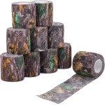 DROK 10 Roll Camo Tape, 1.97in x 14.76ft Camouflage Self-Adhesive Bionic Wood Wrap Bandage for Outdoor Athletic Sports Bicycle Hockey Skateboard Scooter, 4.92Yard Cohesive Camo Stretch Reusable Tape