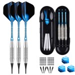 Darts Plastic Tip Set - 18g Soft Tip Darts - 16g Dart Barrels w/ 50 O-Rings + 6 ShaftsBlue Aluminum & White Plastic Rods + Extra 50 Replacement Soft Tips Accessories for Electronic Dart Board