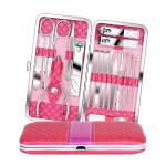 Teamkio 18pcs Manicure Set Pedicure Nail Clippers Set Travel Hygiene Kit Stainless Steel Professional Cutter Care Set Scissor Tweezer Knife Ear Pick Tools Grooming Kits with Leather Case