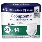 NorthShore GoSupreme Overnight Incontinence Underwear, 8-Hour Pullup Style, X-Large, 14 Count Bag, White, 44-56 inches, Unisex Adult Diapers