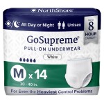 NorthShore GoSupreme Overnight Incontinence Underwear, 8-Hour Pullup Style, Medium, 14 Count Bag, White, 30-40 inches, Unisex Adult Diapers