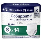 NorthShore GoSupreme Overnight Incontinence Underwear, 8-Hour Pullup Style, Small, 14 Count Bag, White, 22-32 inches, Unisex Adult Diapers