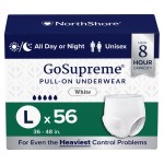 NorthShore GoSupreme Overnight Incontinence Underwear, 8-Hour Pullup Style, Large, 56 Count Case, White, 36-48 inches, Unisex Adult Diapers