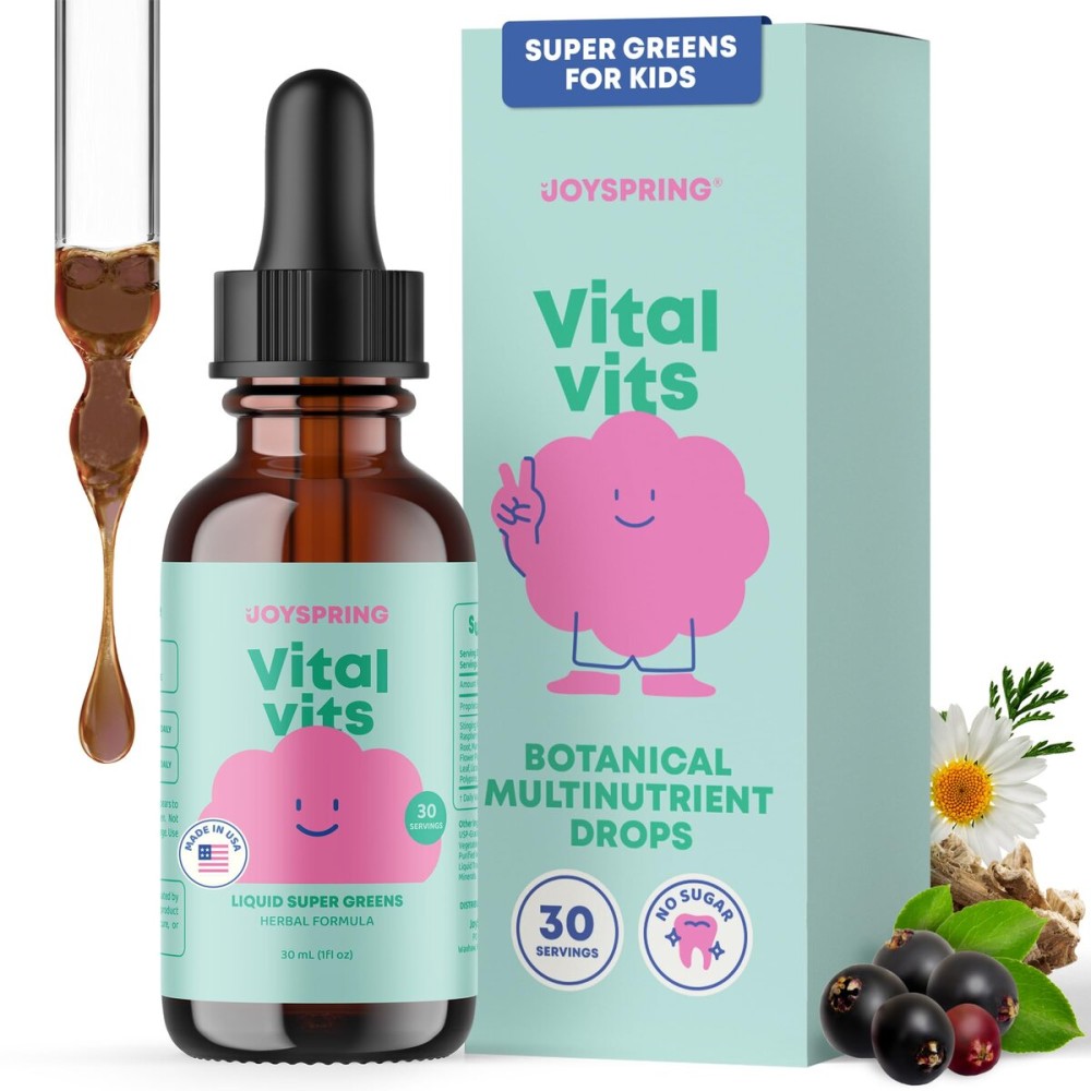 JoySpring Vital Vits - Kids Liquid Multivitamin - 1 fl oz (30 Servings) | Herbal Liquid Vitamins for Kids | Natural Flavor | Toddler Multivitamin with Elderberry, Spirulina, and More