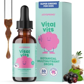 JoySpring Vital Vits - Kids Liquid Multivitamin - 1 fl oz (30 Servings) | Herbal Liquid Vitamins for Kids | Natural Flavor | Toddler Multivitamin with Elderberry, Spirulina, and More