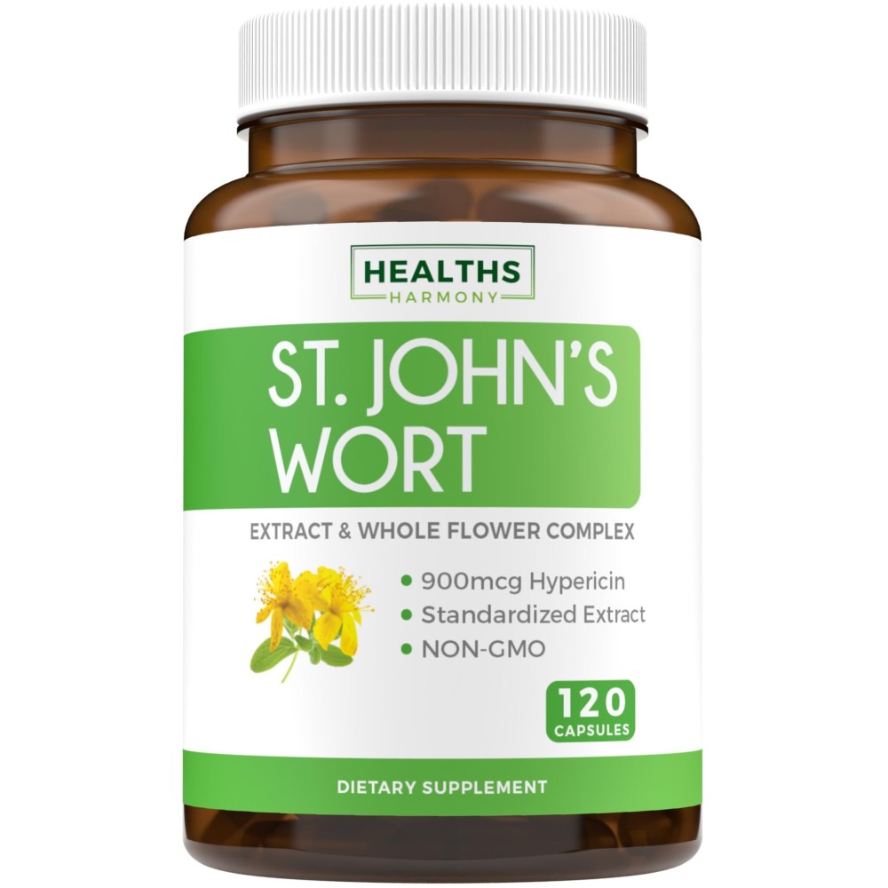 St John\'s Wort Capsules - Powerful & Potent Saint John\'s Wort Extract & Whole Herb Complex Standardized to 900mcg Hypericin for Balancing Daily Mood Support - Vegan Non-GMO & Lab Verified (120 Caps)