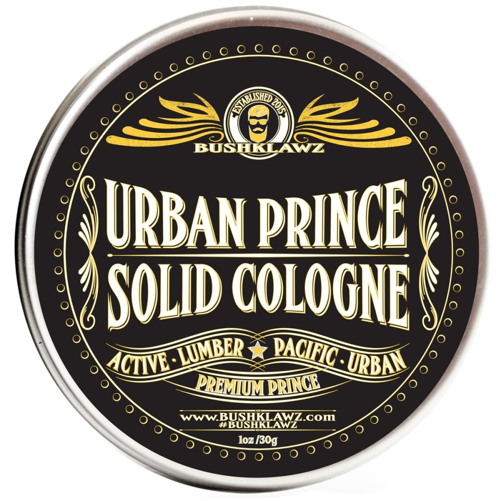 BushKlawz Urban Prince Solid Cologne 1 oz Full Size Alcohol Free Natural Concentrated Travel Friendly Tins Men\'s Fragrance Manly Scents to Satisfy all Types of Viking Cannon Black Prime