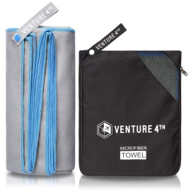 VENTURE 4TH Chamois Travel Towel - Small Sports Towel: Portable Pack Towels for Sea, Summit, Camping, Backpacking, Swimming - Quickdry and Absorbant (Gray-Blue Medium)