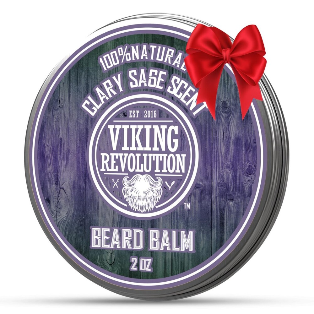 Viking Revolution Clary Sage Beard Balm - Beard Butter with Argan Oil, Beard Softener for Men with Jojoba Oil - Beard Moisturizer for Men with Beeswax - Beard Wax for Men (2oz, 1 Pack)