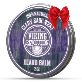 Viking Revolution Clary Sage Beard Balm - Beard Butter with Argan Oil, Beard Softener for Men with Jojoba Oil - Beard Moisturizer for Men with Beeswax - Beard Wax for Men (2oz, 1 Pack)