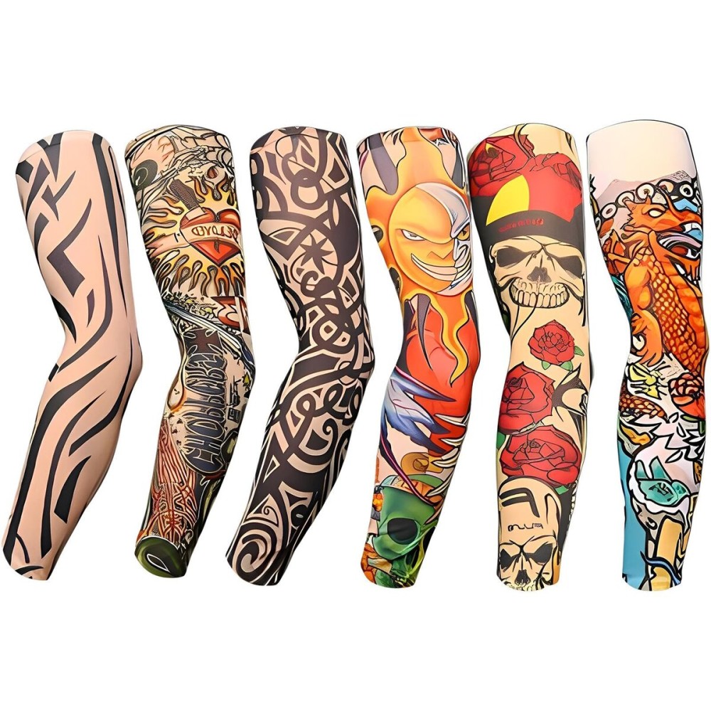 YARIEW 6Pcs Arm Sleeves Fake Tattoos Sleeves to Cover Arms Sun Protection Sleeve Covers for Men and Women (Set 6)