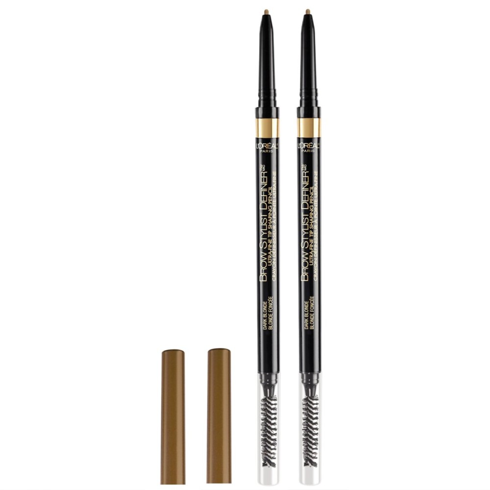 LOral Paris Makeup Brow Stylist Definer Waterproof Eyebrow Pencil, Ultra-Fine Mechanical Pencil, Draws Tiny Brow Hairs and Fills in Sparse Areas and Gaps, Dark Blonde, 0.003 Ounce (Pack of 2)