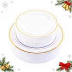 WDF 60PCS White Gold Plates Disposable - Gold Plastic Plates, Including 30-10.25inch Gold Dinner and 30-7.5inch Salad/Dessert for Christmas