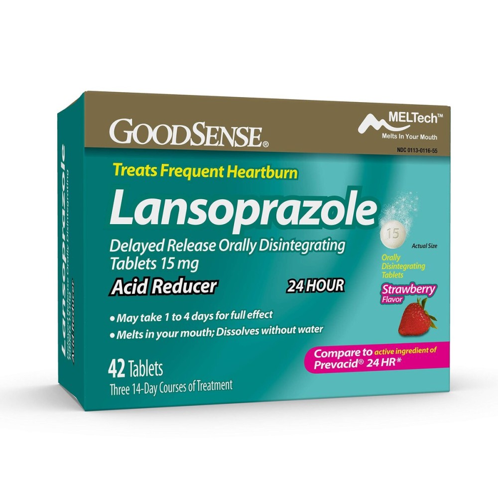 GoodSense Lansoprazole Delayed Release Orally Disintegrating Tablets 15 mg, Acid Reducer, Strawberry Flavor, 42 Count (Pack of 1)