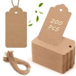 SallyFashion 200pcs Gift Tags with String Attached, 1.7 x 2.8 inch Kraft Paper Hang Handmade Tags for Clothes Birthday Wedding Holiday DIY Crafts (Brown Water Ripple