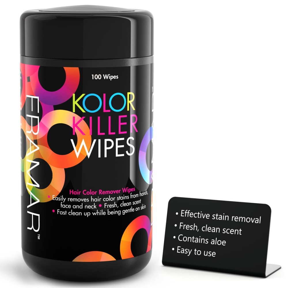 Framar Kolor Killer Wipes - Hair Dye Remover For Skin, Hair Color Remover For Dyed Hair, Gentle on Skin, Pleasant Scent - Wipes Dispenser of 100