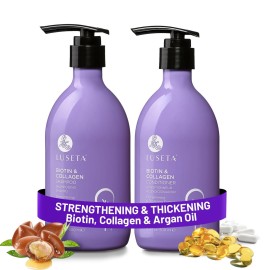 Luseta Biotin Shampoo and Conditioner for Hair - Thickening Shampoo for Thinning Hair- Infused with Argan Oil to Damaged Dry Hair - Sulfate Free Paraben Free-2 x 16.9 fl oz