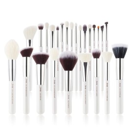Jessup Brand 25pcs Professional Makeup Brush Set Beauty Cosmetic Foundation Powder Blusher Eyeshadow Blending Highlight Concealer Natural-Synthetic Hair Brushes Set (Pearl White/Silver)
