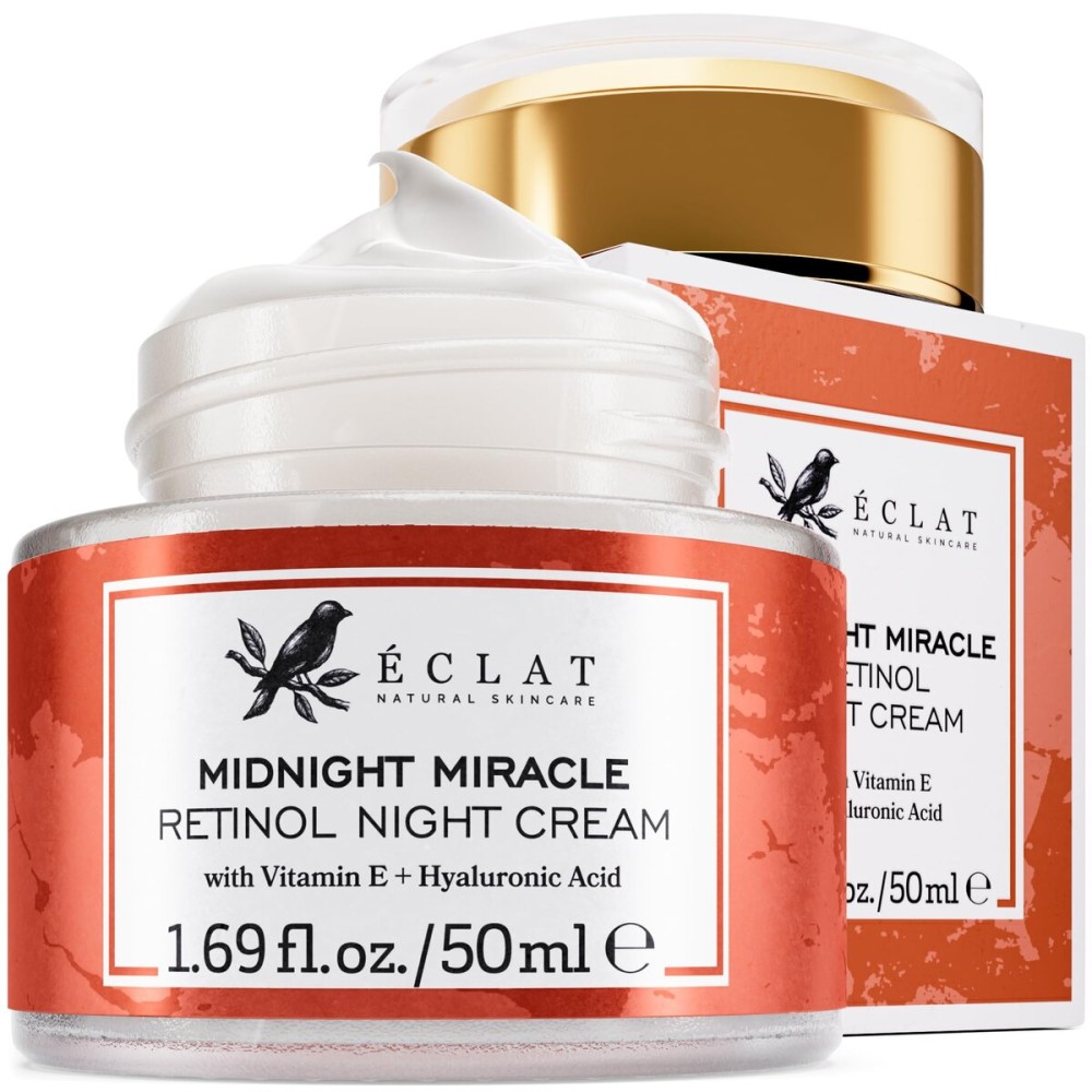 Eclat Skincare Retinol Night Cream - Renewing Retinol Cream for Face with Hyaluronic Acid - Anti Aging to Smooth Wrinkles & Fine Lines - Firming & Hydrating Face Moisturizer for Women & Men 50 ml