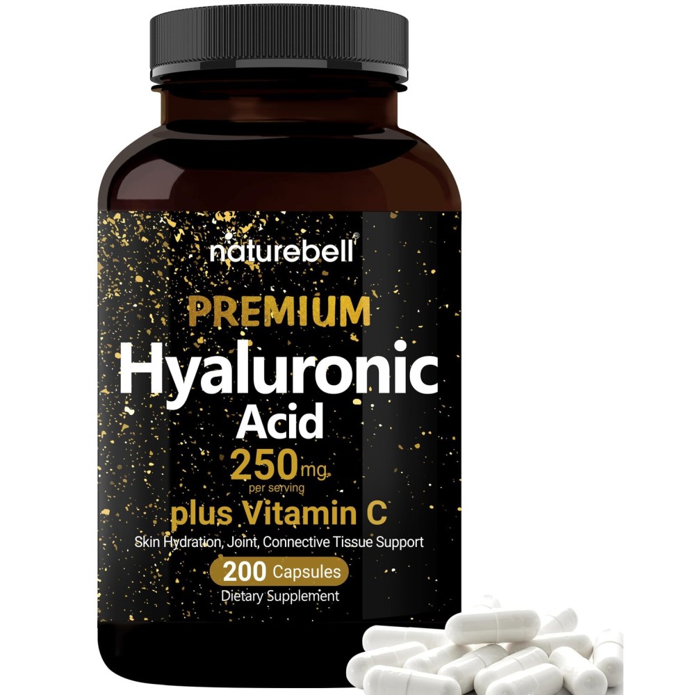 NatureBell Hyaluronic Acid Supplements 250mg | 240 Capsules, with Biotin 5000mcg & Vitamin C 25mg, 3 in 1 Support - Skin Hydration, Joint Lubrication, Hair and Eye Health