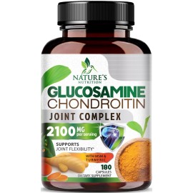 Glucosamine Chondroitin MSM 2100mg - 3x Strength Joint Support Supplement for Joint Mobility & Comfort For Men and Women, Glucosamine Supplements Complex with Turmeric & Boswellia - 180 Capsules