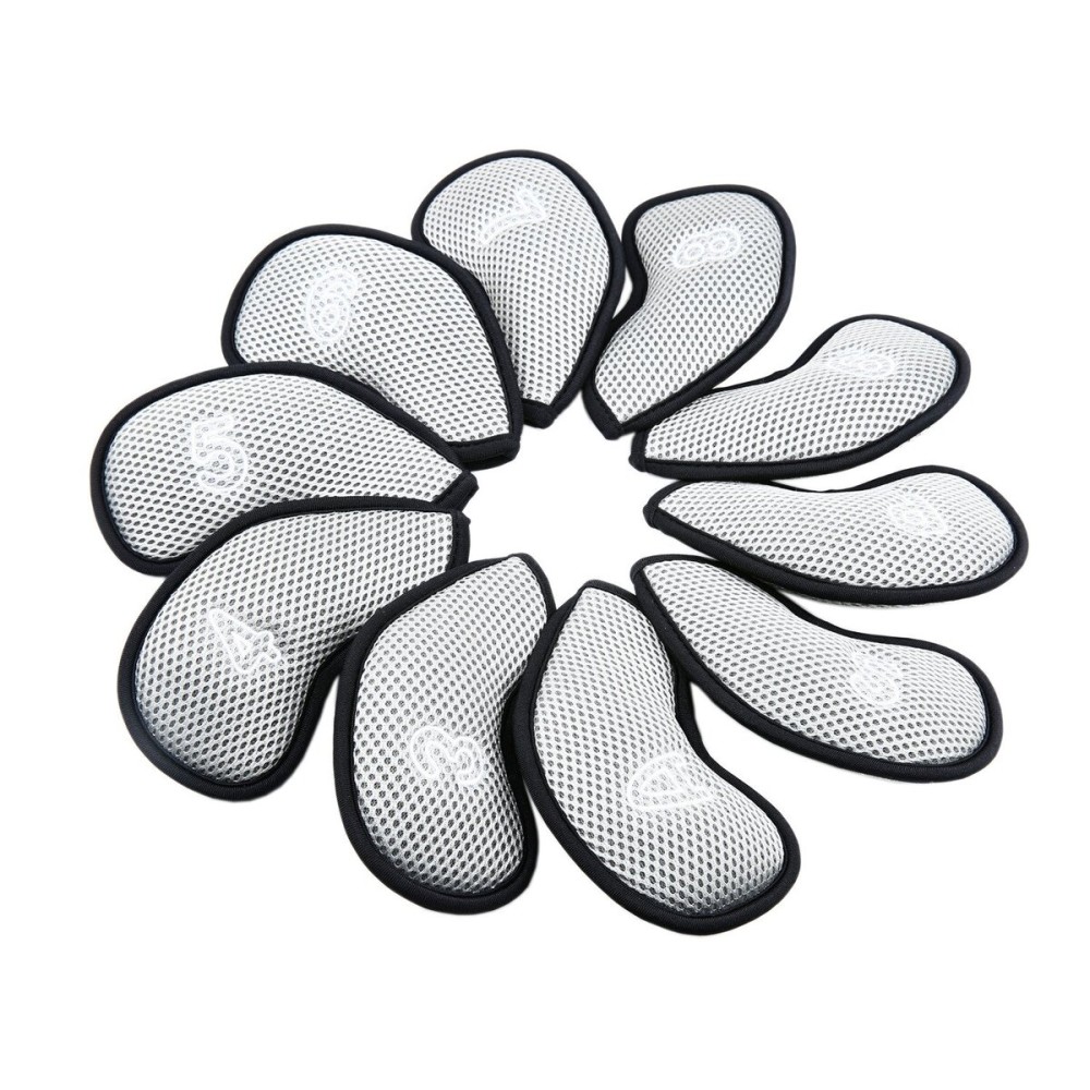 10Pcs/Pack New Meshy Golf Iron Covers Set Golf Club Head Cover Fit Most Irons (Grey)