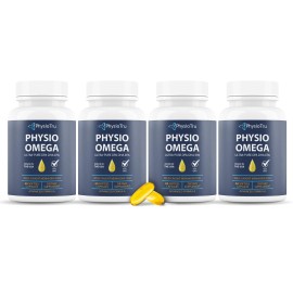 Physio Omega 2400mg Fish Oil with Omega 3 Fatty Acid Supplement - Vascular & Cognitive Supplements for Adults - Non-GMO, Burpless, Light Citrus Flavor, Sustainably Sourced - 4 Packs, 240 Softgels