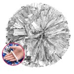 PUZINE Cheerleading Metallic Foil & Plastic Ring Pom Poms Cheerleading Poms Pack of 2 (Silver)