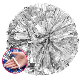 PUZINE Cheerleading Metallic Foil & Plastic Ring Pom Poms Cheerleading Poms Pack of 2 (Silver)
